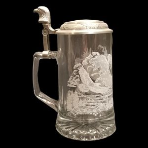 Domex Etched Glass Eagle Stein w/ Pewter lid
